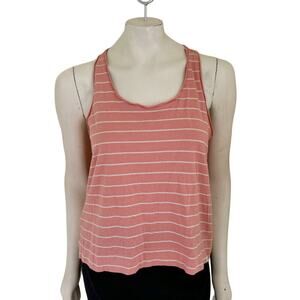PACT 100% Organic Cotton Striped Racerback Tank Top in Peach SZ M